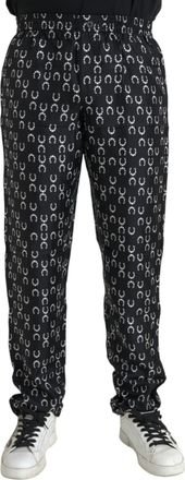 Dolce & Gabbana Black Horseshoe Print Silk Mens Pants