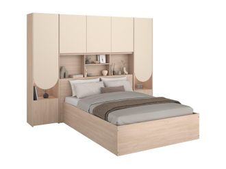 Vente-Unique Canap&eacute; abatible 140 x 190 cm con puente de cama - Con LEDs - Beige y natural - VELONA