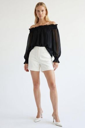 Exquise Pocketed Button Front Denim Shorts in Bone at Nordstrom, Size X-Large