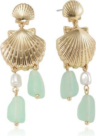 Ettika Seaside Shell & Faux Pearl Drop Earrings in Light Green at Nordstrom Rack
