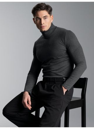 Trigema Rollkragenshirt TRIGEMA TRIGEMA Rollkragenshirt, Herren, Gr. XXL, grau (anthrazit, melange), Feinstrick, 95% Baumwolle, 5% Elastan, Basic, normal, ohn