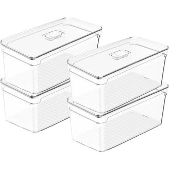 Ou Clear Stackable Fridge Organizer Bin with Drain Tray and Vented Lid, 4 Pack in Clear With White Drainer at Nordstrom