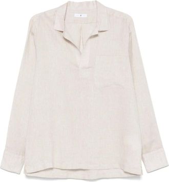 Pantaloni Torino Cr&egrave;mekleurig overhemd met amandelbeige details - Heren - Casual Overhemden - Beige - M - Overhemden