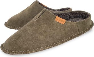 Clarks Mens Open Back Suede Leather Slipper With Heavy Stitching - Plush Sherpa Lining - Indoor Outdoor House Slippers For Men (11 M US, Sage)