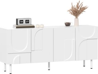 STILVORA Aparador Con 4 Puertas Y Patas Met&aacute;licas, Dise&ntilde;o Geom&eacute;trico Moderno Con Curvas Irregulares, En Mdf Y Aglomerado, Blanco