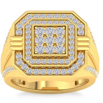 Pompeii3 1 3/4Ct Mens Diamond Square Multi-Diamond Double Octagon Frame Ring Yellow Gold