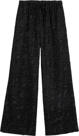 Holzweiler Zwarte Kant Statement Broek - Dames - Wijde Broeken - Zwart - L - Polyester - Broeken