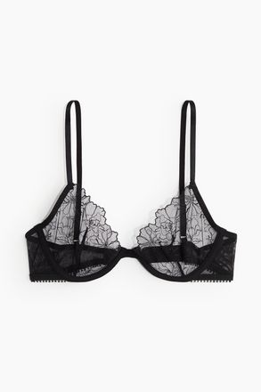 H&M Unwattierter Demi-B&uuml;gel-BH mit Stickereien - Schwarz