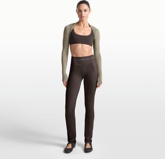 Nike Womens SKIMS Ribbed Seamless 34 Straight Leggings in Brown | PTLEG9722W-PHR