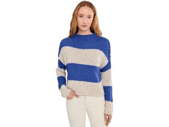 Free People Opal Rollneck Knit Stripe Sweater Womens Sweater Cobalt Combo : LG (Womens 12-14), Acrylic/Cotton