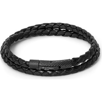 Tateossian Chelsea Leather Double Wrap Bracelet in Black at Nordstrom, Size Medium