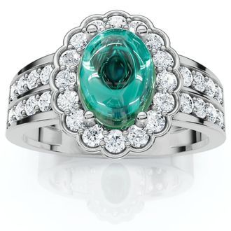 Pompeii3 1 1/5ct Diamond Halo & Oval Emerald Cabochon Ring 10K Gold