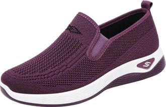 Generic Womens Wide Fit Shoes Slip-On Flat Walking Shoes Mesh Breathable Lightweight Casual Sneakers Work Sport Running Training Shoes,JH85,4.5,Purple02