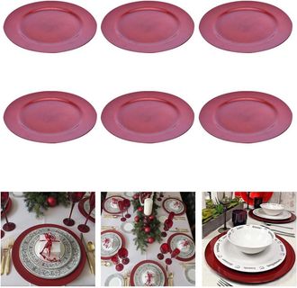 Trade Shop Trade Shop - 6 X Sottopiatti Natalizi In Plastica 33cm Decorazioni Natale Per La Tavola Rosa
