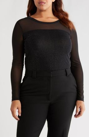 Sanctuary Sparkle Mesh Tee in Black at Nordstrom, Size 1X