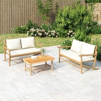 vidaXL Vidaxl - Banco De Jard&iacute;n De Bamb&uacute; Con Cojines Blanco Crema
