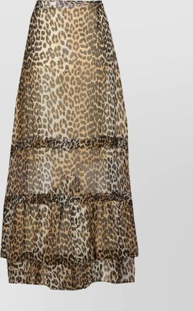 Ganni animal print flared layered leopard skirt
