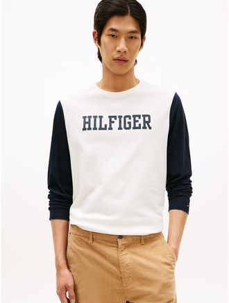 Tommy Hilfiger Mens Long-Sleeve Colorblock Hilfiger T-Shirt - White - XXXL
