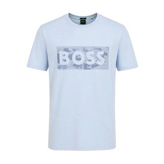 HUGO BOSS Tops, Heren, Blauw, M, Katoen, Globe Logo Patroon T-shirt
