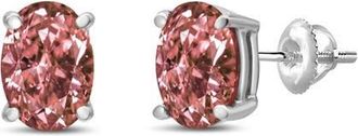 House of Brilliance 14K White Gold 1.0 Ct Lab Grown Pink Oval Diamond Solitaire Stud Earrings at Nordstrom