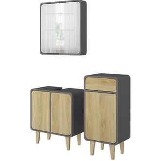 Vicco Conjunto De Muebles De Ba&ntilde;o Arla, Antracita/roble, 3 Piezas, Con Armario Midi, Vicco