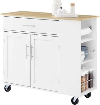 SoBuy SoBuy FKW133-WN Isola Cucina con Ruote - Carrello Cucina Salvaspazio con Cassetto e Ripiano Regolabile - Mobiletto Cucina con Piano di Lavoro, da