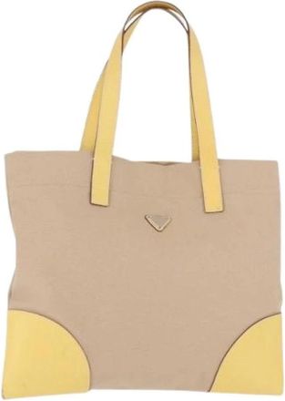 Prada Pre-owned Canvas Tote Bag - Dames - Vintage Shopper - Beige - ONE Size - Leer - Vintage