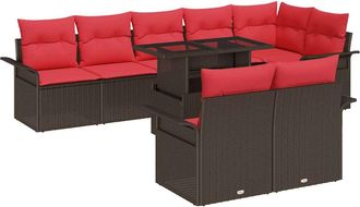 vidaXL Conjunto De Sof&aacute; De Jard&iacute;n 9 Uds. 8-n&uacute;mero De Plazas Marr&oacute;n Vidaxl