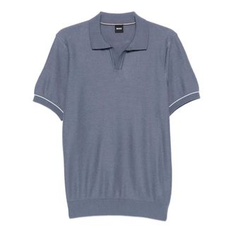 HUGO BOSS Hugo, V-neck Knitwear, male, Blue, Size: XL Cotton Lyocell Polo Shirt