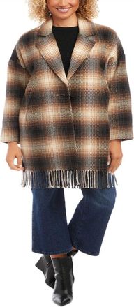 Karen Kane Plaid Fringe Trim Jacket Brown
