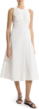 Theory Asymmetric Ruched Sleeveless Midi Dress in White at Nordstrom, Size 10