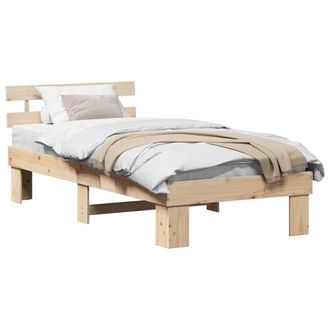 Berkfield Home Modern Bed Frame with Headboard 90x200 cm Solid Wood Pine in Beige