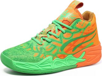 Generic Breathable Fashion Basketball Shoes for Men - Comfortable Anti-Slip Outdoor Sport Sneakers for Woman Man (Orange Green,8.5)