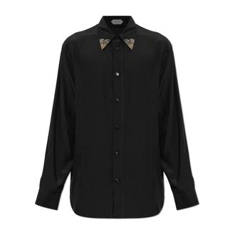 Versace Overhemden, Heren, Zwart, XL, Silk-Poplin Regular Shirt