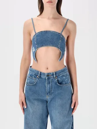 Marine Serre Top crop a forma di luna in denim