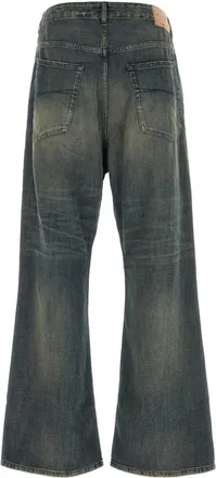 Balenciaga Mens Denim Wide-Leg Jeans Navy-Green-Yellow Cotton