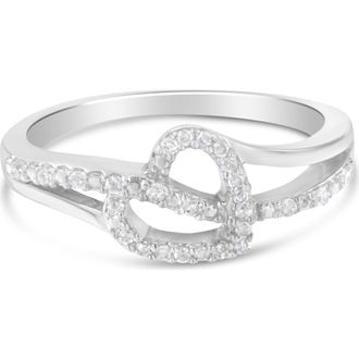 House of Brilliance Silver 1/8 Ctw Diamond Open Heart Leaf Curvy Bypass Ring at Nordstrom, Size 6