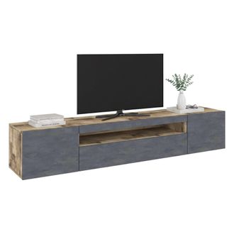 Dmora Dmora - Mueble Para Tv Para Sala De Estar, Made In Italy, Mueble Para Tv Con 3 Puertas Y Estantes, Cm 200x40h37, Color Arce Y Pizarra, Con Embalaje Re