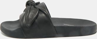 Stuart Weitzman Black Leather Bow Pool Slide