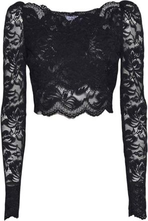 Paco Rabanne Black Lace Crop Top With Intricate Floral Design
