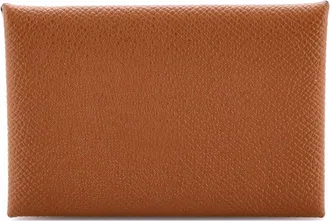 Herm&egrave;s Brown Epsom Leather Calvi Duo Card Holder (Authentic Pre-Loved)