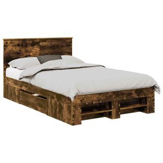 vidaXL Estructura De Cama Con Cabecera Roble Ahumado 120 X 200 Cm Vidaxl