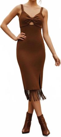 Adrianna Papell Midi Dress With Fringe In Brown
