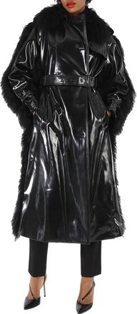 Burberry Ladies Black Shearling Trim Plastic Trench Coat, Brand Size 4 (US Size 2)