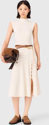 Maje Ribbed Dress With Side Slit - Off White - Maje