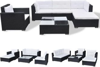 vidaXL Set Muebles De Jard&iacute;n Y Cojines 6 Piezas Rat&aacute;n Sint&eacute;tico Negro Vidaxl