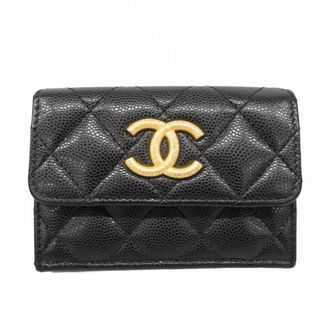Chanel Black Grained Calfskin Wallet (Tri-Fold) (Pre-Owned)