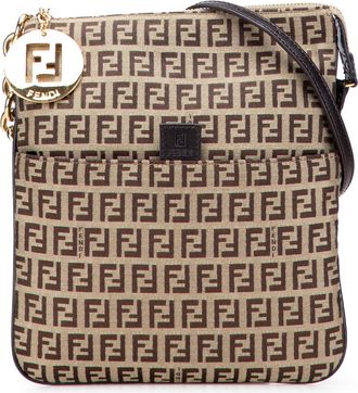 Fendi Pre-owned Womens Crossbody Bag Logo Pattern - Tan Textile - One Size
