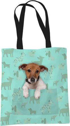 Bang Tidy Clothing Jack Russell Terrier Gifts for Dog Lovers Owners - Reusable Shopper Shoulder Tote Bags - Cloth Fabric Gift Bag with Dogs on - GREEN