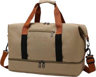 Generic Compatible For Casual outdoor travel handbag,womens fitness yoga bag,weekend overnight, large capacity dry and wet(Khaki)